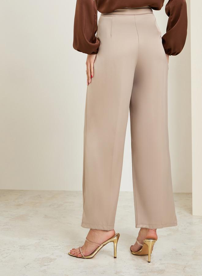 Styli Women Cream Wide Leg Pants - Image 3